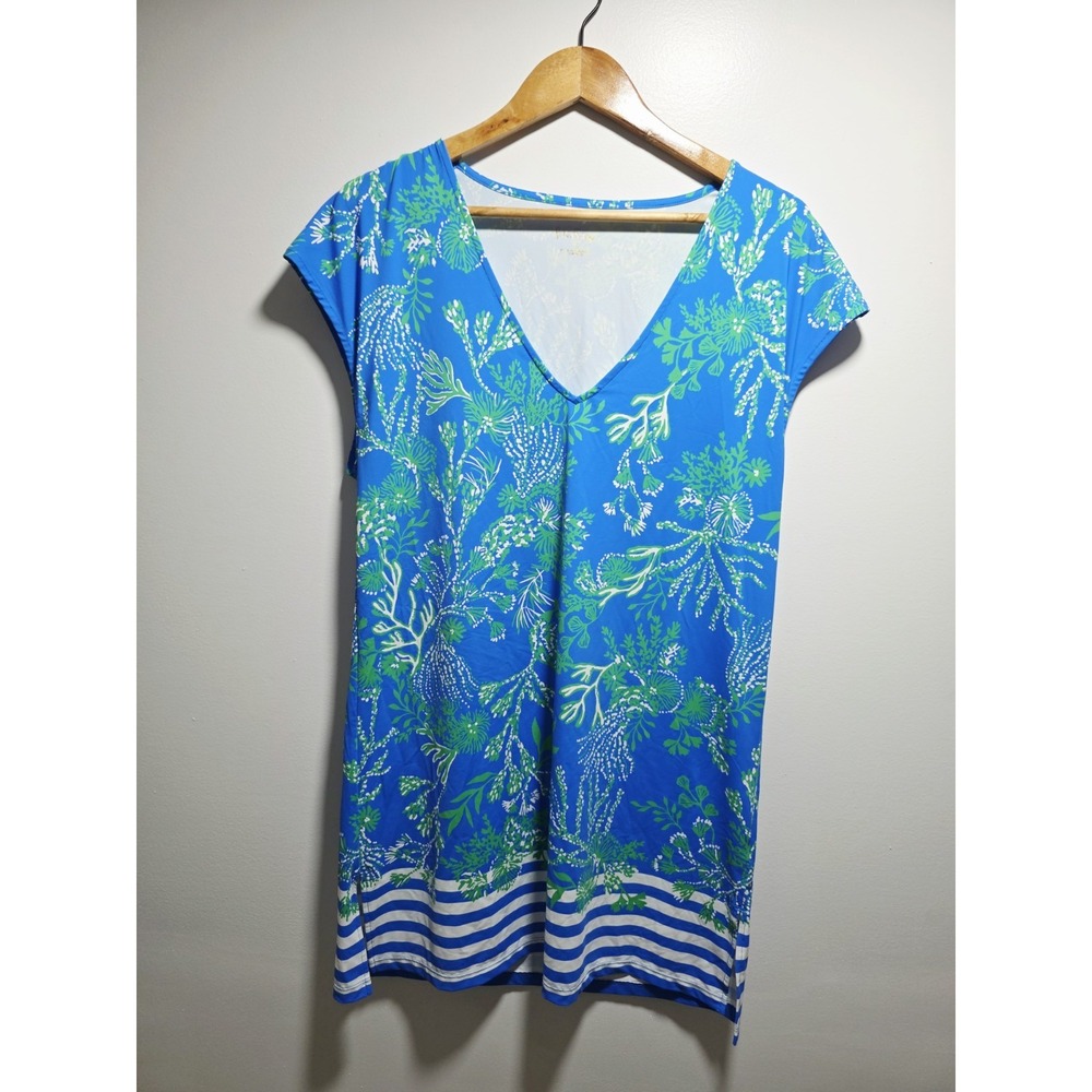 LILLY PULITZER TALLI Briny Blue Green Deep-V Coverup Beach Swim Dress S